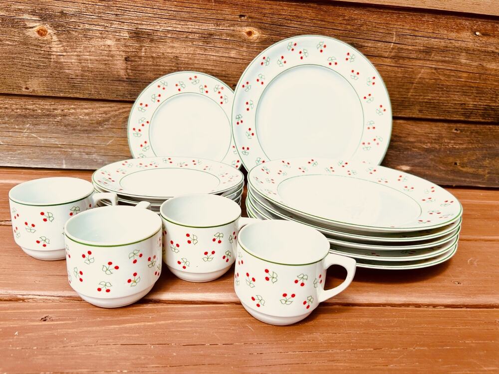 Vintage Porcelana Schmidt Brasil Cherry Pattern Dinnerware Set 16pc
